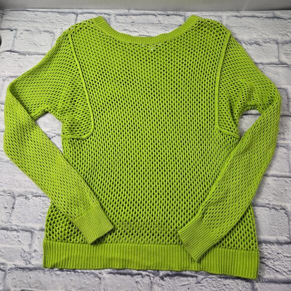 Katherine Barclay Montreal Sweater Lime Green size Medium Open Knit Mesh Hi Lo - Picture 10 of 11